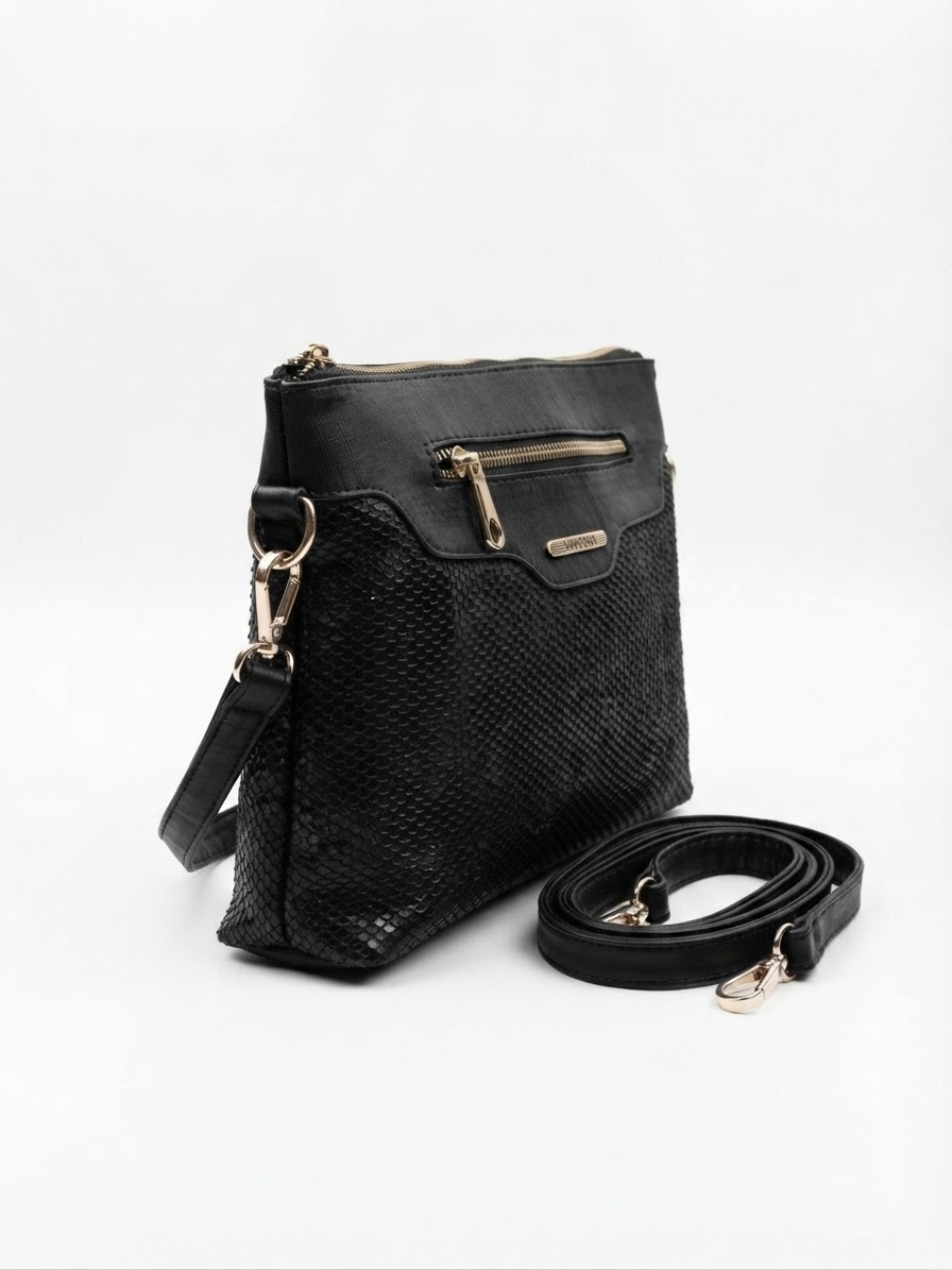 Sanmorris Siyah Yılan Derili Kadın Portföy & Clutch