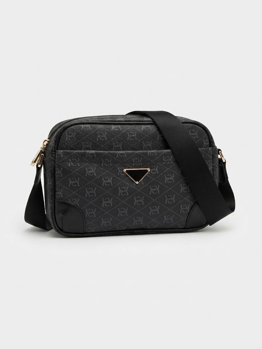 Siyah Monogram Desenli Çapraz Çanta